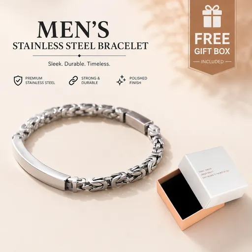 Men's Stainless Steel Byzantine Link Bracelet 22cm (8.66in) – Vintage Woven Chain Bangle, Minimalist ID Plate, Secure Clasp, Everyday Casual, Business, Anniversary Gift