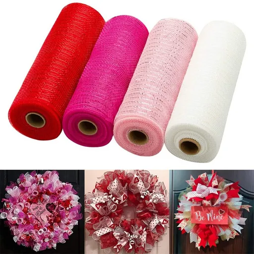 Clearance 4 Rolls Poly Burlap Deco Mesh 10 Inch Wide Decorative Ribbon Wrapping Home Door Wreath Decoration DIY Crafts Making