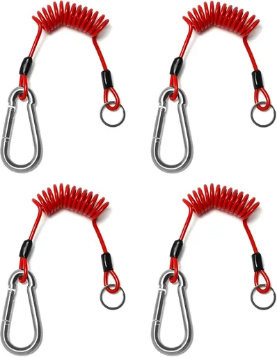 Breakaway Trailer Cable, 4 Pack 4 Ft Brake Safety Cable Spring Towing Coiled Wire with Clip, Stainless Steel Spring Towing Coiled Wire for RV Trailer Emergency