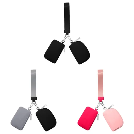 Keychain Wallet Mini Zip Around Wristlet Wallets For Women Detachable Dual Pouch Wristlet Portable Coin Purse Small Wallets For Travel Sports Outdoors G-Black 1PCS & Grey 1PCS & Watermelon Red 1PCS