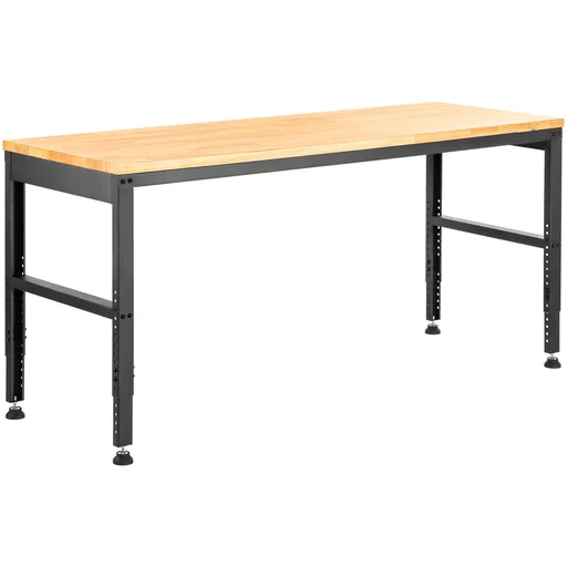 Adjustable Workbench, 1220 x 508 x 968 mm Garage Table with 719-968 mm Heights & 900 kg Load Capacity, with Power Outlets & Hardwood Top & Metal Frame & Foot Pads, for Office Home and Garage