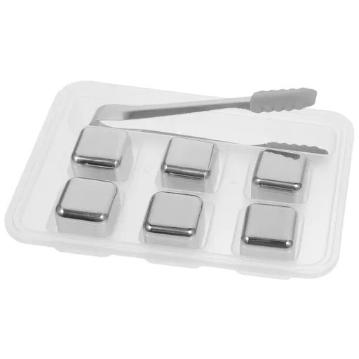 Reusable Stainless Steel Set with Tong, Non-Melting Metal Chilling Stones for , Wine, Cocktails & Beverages