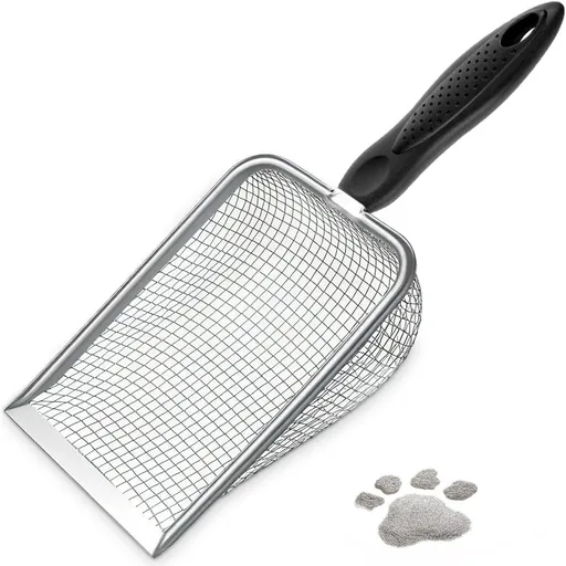 Cat Litter Scoop, Sturdy Litter Cleaner Corner Shovel, Stainless Steel Mesh Litter Shovel, Easy to Clean Reptile Terrarium Sand Waste, Black