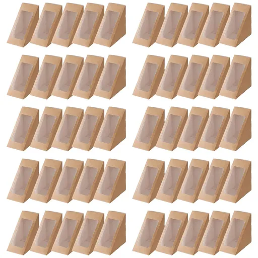100PCS Sandwich Wedge Box Triangle Paper Container Cupcake Cake Box with Window - Cowhide