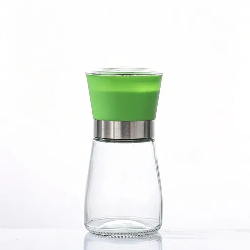 High Grips Glass Salt And Pepper Grinder Mill Set with Adjustable Coarseness Sauce Bottle Glass Seasoning Pot Containers （2pcs）
