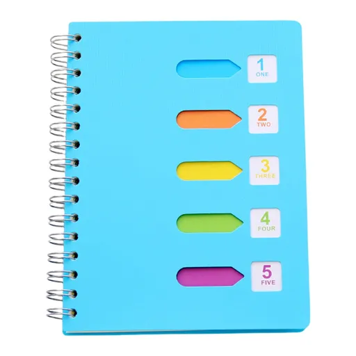 5 Subject Spiral Notebook, College Ruled A5 Notebook with Removable Divider Tabs and 220 Pages for Notes, Blue, 5 x 7 in
