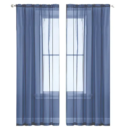 2PCS Solid Color Window Curtains Semi Shading Sheer Drapes Room Divider Use - Blue