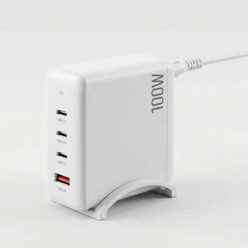 Devanti USB C Charger 100W Fast Charger 4 Port GaN Desktop Station White