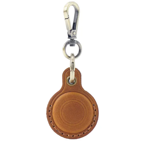 Genuine Crazy Horse Leather Case for Apple AirTag Protective Holder with Metal Clip Brown