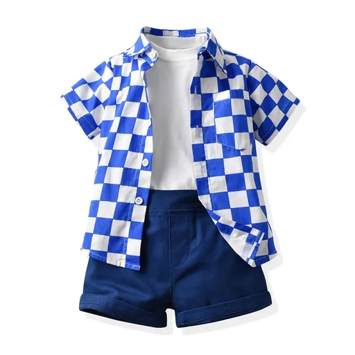 Top and Top Boys Plaid 3 Piece Set Cotton Dark Blue 90cm