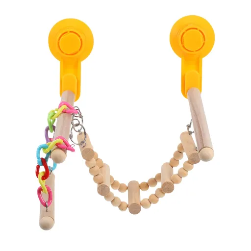 Wood Window Bird Perch Toy with Suction Cup, Climbing Ramp Ladder Platform, Enrichment Accessories Stuff for Parrot, Parakeet, Budgie, Cockatiel