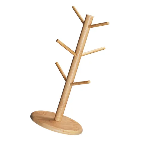 Mug Holder Tree with 6 Hooks Space Saving Multifunctional Coffee Cup Holder for Kitchen Store Counter Wood Color