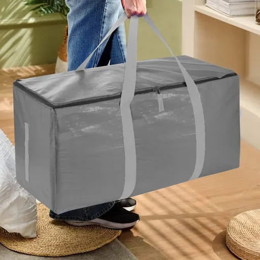 Heavy-Duty Oversized Moving Bags | 24 Gallon Storage Tote with Reinforced Handles | 50lb Capacity | Waterproof Foldable Design | Gray PE Material | Ideal for Clothes, Moving Supplies & Storage