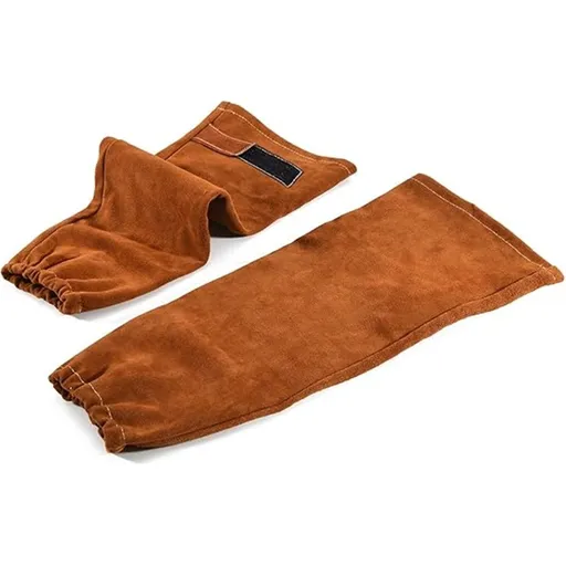 a pair of Leather Welding Work Sleeves for Men&Women - Heat&Flame Resistant Arm Protection with Stitching and Cotton Lining