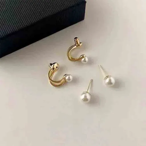 Vintage Pearl Ear Jacket Earrings Stud Claw Earring Gold Front Back Earrings Jewelry for Women and Girls