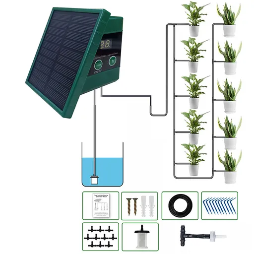 Solar Drip Irrigation System for Garden Digital Display Screen Automatic Watering System for 10 Potted Plants with 30x7 Timer Modes Anti Siphon DIY Drip Irrigation Kit with Solar Panel 33Ft Pipe for Outdoor Indoor Flowers and Vegetables