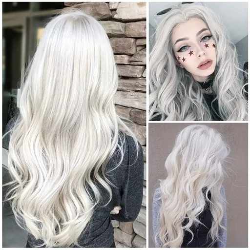 Women Natural White Long Curly Wig Synthetic Wavy Hair Full Front Heat Wig