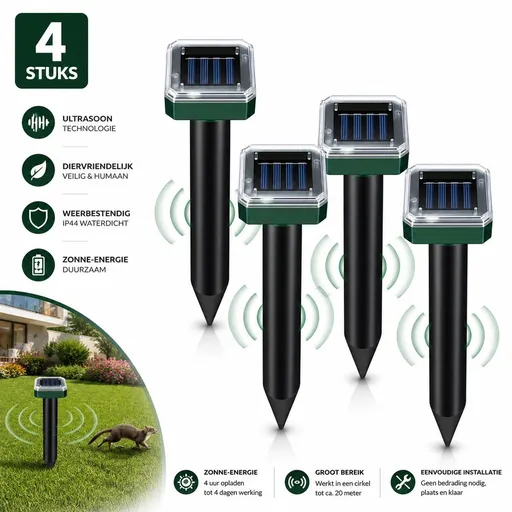 Ultrasonic Pest Repellers Solar Powered 4 Pack Animal Repeller with Flashing LED Strobe Motion Sensor for Garden Lawn Yard Use