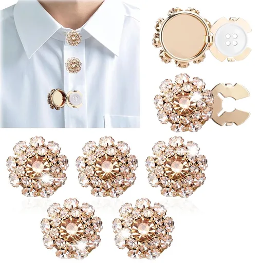 Rhinestone Button Cover 5 Pcs Golden Crystal Cover for Women Blouses Detachable Shirt Clips Buttons Crystal Fancy Buttons for Dress Suit Jeans Clothing DIY Holiday Decoration Embellishments Gold