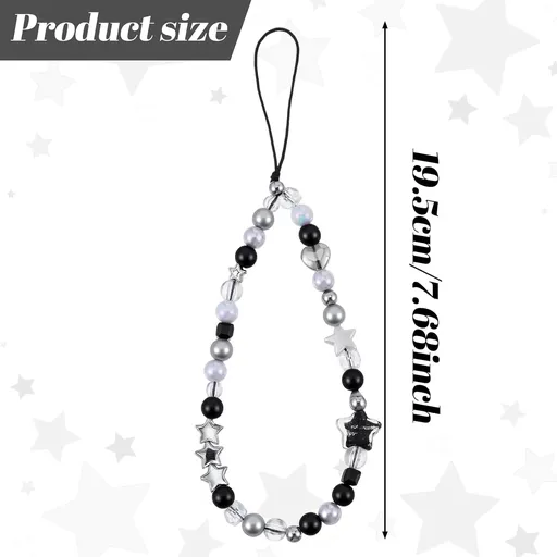 Beaded Camera Hand Strap, Cool Black Star Phone Lanyard Wrist Cute Bag Charm Digital Camera Wrist Strap for Phone Bag Keychain