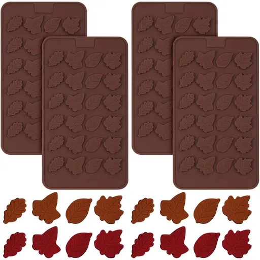 4 Pieces 3D Fall Silicone Molds Thanksgiving Maple Leaf Shape Mini Candy Leaves Mold Decoration for Thanksgiving Fall Harvest