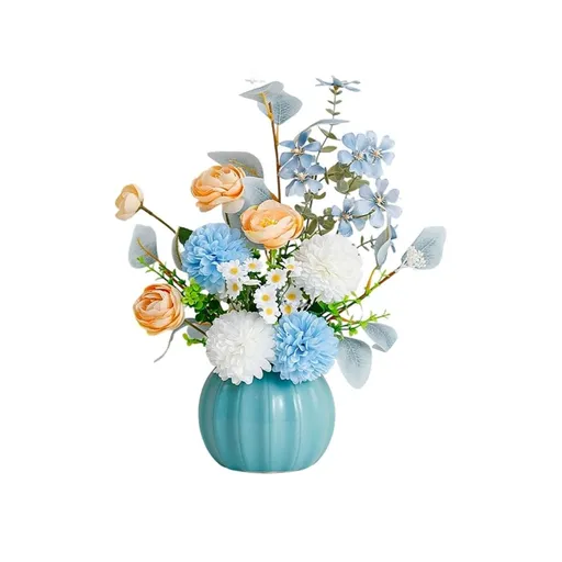 Artificial Flower Arrangement, Silk Floral Bouquet In Ceramic Vase, Realistic Handcrafted Petals Ready To Display, Low Maintenance Potted Plant Decor For Living Room Dining Room