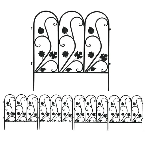 5-Piece Decorative Garden Fence Black Metal Wire Patio