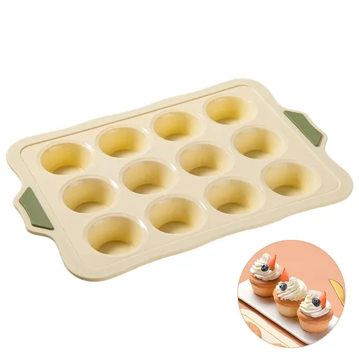 Silicone Muffin Pan - Muffin Tins Nonstick 12 pc, Silicone Cupcake Pan Nonstick Silicone Molds Great for Making Muffin (Beige)