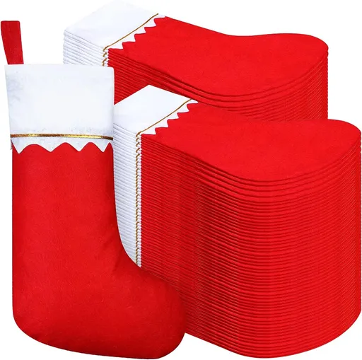 100 Pieces elt Christmas Stockings 15 Inch Party avors Stockings Xmas Decoration Stocking Rustic Santa Stocking or Christmas(Red with White Trim)