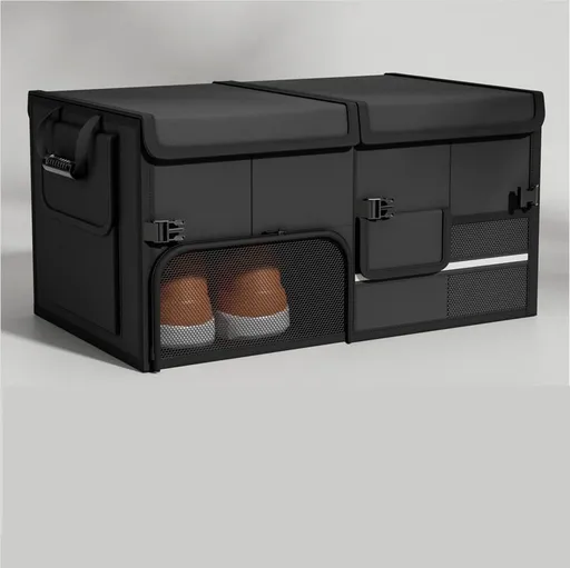 Black Car Boot Organiser - Foldable Waterproof Large Capacity Trunk Storage Box, Space Saving Vehicle Cargo Storage for Groceries, Tools and Travel Essentials
