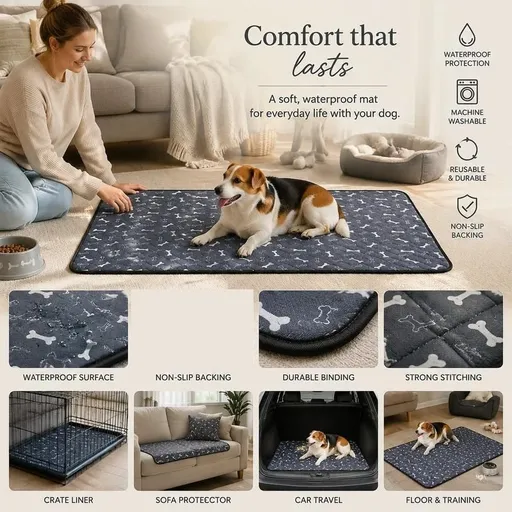2pcs Grey Bone Print Pet Pad, Size S (50×35cm)