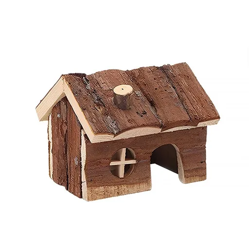 Wooden Hamster House Durable Natural Pine Wood Small Animal Shelter Chimney Design Small Size