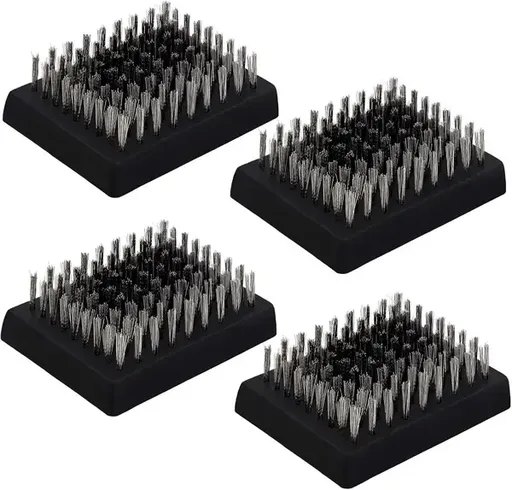 4 Pack Replacement BBQ Grill Brush Heads with Stainless Steel Wire Bristles for Compatible Cleaning Tools, Black, 8.4 x 6.4 cm