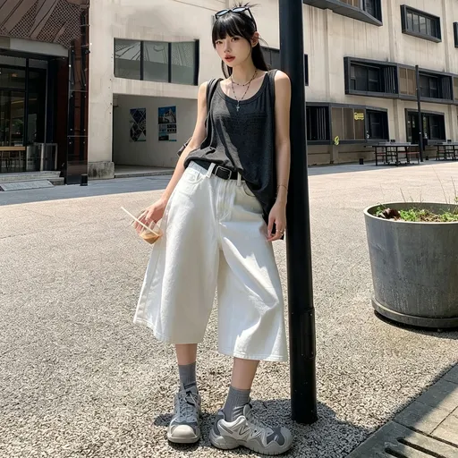 Women's High Waisted 7-Point Straight Jeans Loose Casual Wide Leg Denim Pants White M Popular Christmas Holiday Gift