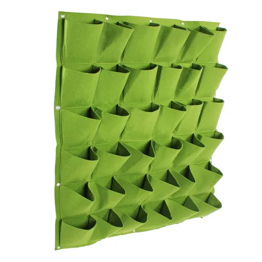 36 Pocket Vertical Planter, Green - 38in x 38in Felt Vertical Wall Planter Outdoor Herb Vegetable Hanging Garden