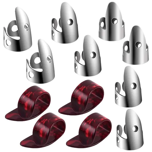 Adjustable Finger Thumb Picks Set Includes 8Pcs Stainless Steel 4Pcs Plastic for Guitar Banjo