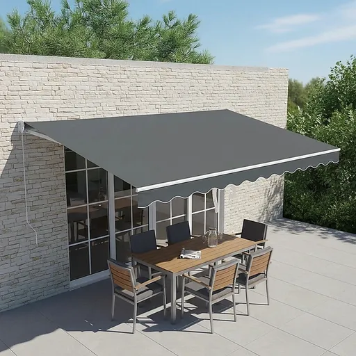 Folding Arm Awning – 5x2.5m Grey Retractable Outdoor Shade