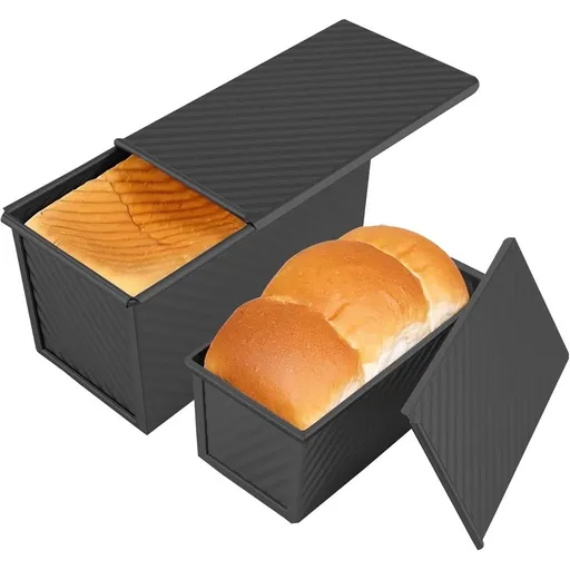 Pullman Loaf Pan with Lid, 2 Pack 1 lb/0.5 lb Nonstick Bread Loaf Pans for Homemade Bread, Carbon Steel Bread Pan with Cover for Bakeware Toast Oven Baking
