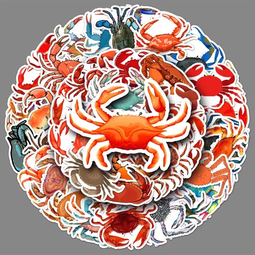 Various Crab Vinyl Stickers for Girls Boys Teens Kids |50 Pcs| Cute Cartoon Waterproof Stickers for Water Bottle Laptop Flasks