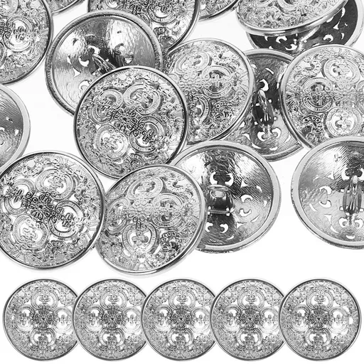 20Pcs Metal Round Flat Sewing Buttons Silver for DIY Clothes Accessories Western Style Clothing Decoration