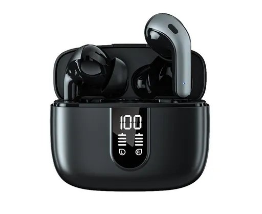 True Wireless Earbuds - LED Power Display - Bluetooth Earphones with Charging Case and Mic