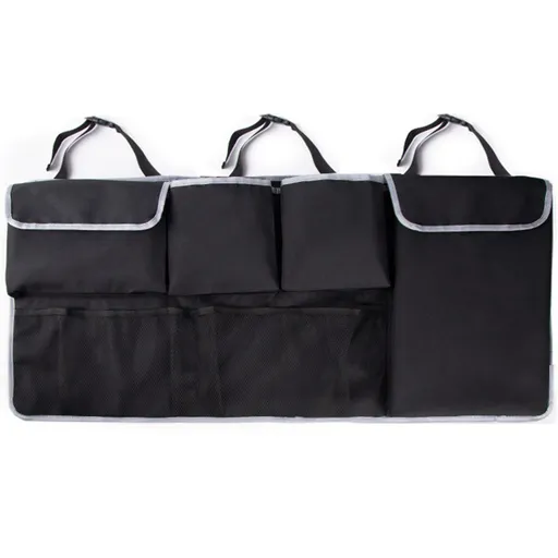 Trunk Hanging Organizer, Backseat Bag, Car Interior Accessories with 4 Pockets & 2 Mesh Pouches for Groceries, Will Provide More Storage Trunk Space for SUV, Jeep, MPVs