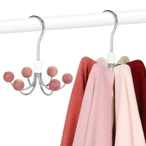 Purse Hanger 2-Pack with 6 Cedar Balls, 360°Swivel Scarf Hanger, Closet Storage Hook, Handbag Organizer, Bra Hanger