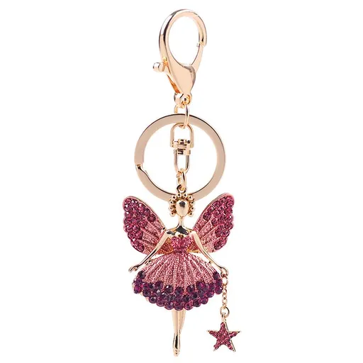 Keychain,2 pcs Women Cute Keychain Creative Bag Pendant Fine Key Ring Girl Gift Butterfly Wing Fairy Keychain Rhinestone Dancing