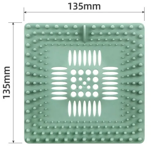 TPR Square Drain Mat, Bathroom Hair Catcher, Kitchen Sink Drain Anti-Clog Filter—Green