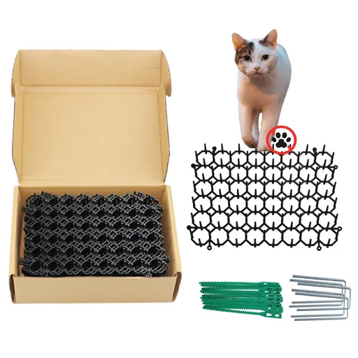 12 Pack Square Cat Scat Mats for Cats with Spikes, Prickle Strips from Digging Cat Deterrent Outdoor Include Staples and Zip Ties