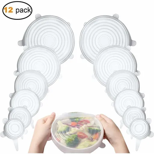 12 Pcs Silicone Stretch Lids, Silicone Lids, Stretch Lids, Silicone Stretch Lids in Different, Healthy Stretch Lid Fresh Food for Bowl, Sizes