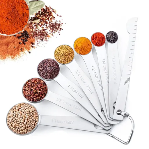 Measuring Spoon Set - Measuring Cup Set - 8-Piece - High-Quality Stainless Steel - Measuring Spoons - Measuring Scoops - Measuring Spoon - Weighing Grams & Milli - Durable - Baking / Cooking / Coffee / Spices - For Measuring Dry and Liquid Ingredient