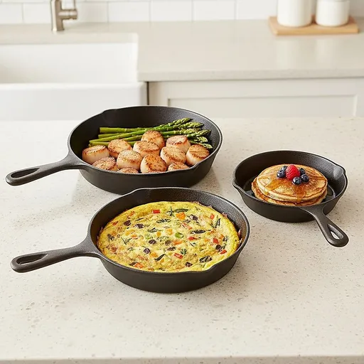 Pre Seasoned Cast Iron Skillet Fry Pan Set 3 Pcs Frying Pan Set