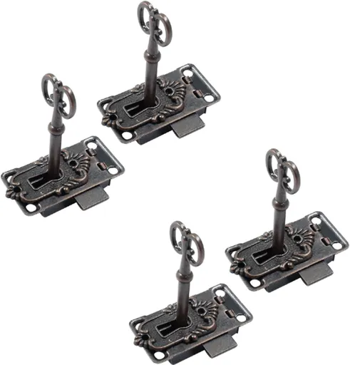 4 Pieces - Furniture Lock - Iron - 53*27 mm - Red Bronze - With Key and Screws - Furniture Locks - Safety Cabinet Lock - Drawer Lock - Lock with Key - For Furniture, Cabinet and Drawer